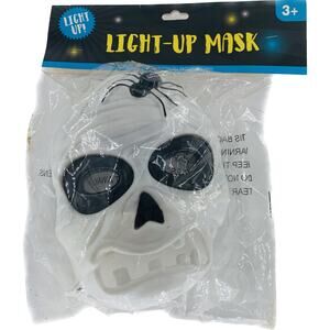 Light Up Kids Face Mask Children Halloween White Black Skull Front Battery